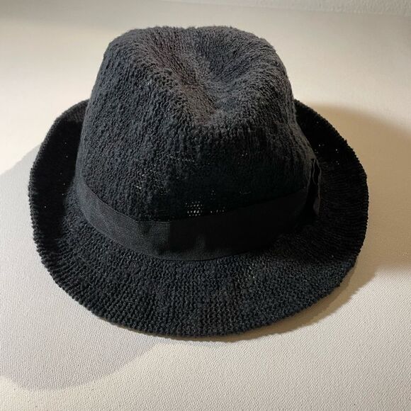 Navy woven fedora with grosgrain ribbon bow - Picture 6 of 8
